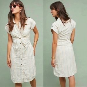 Anthropologie Maeve Striped Tie-Front Shirtdress Sz 4